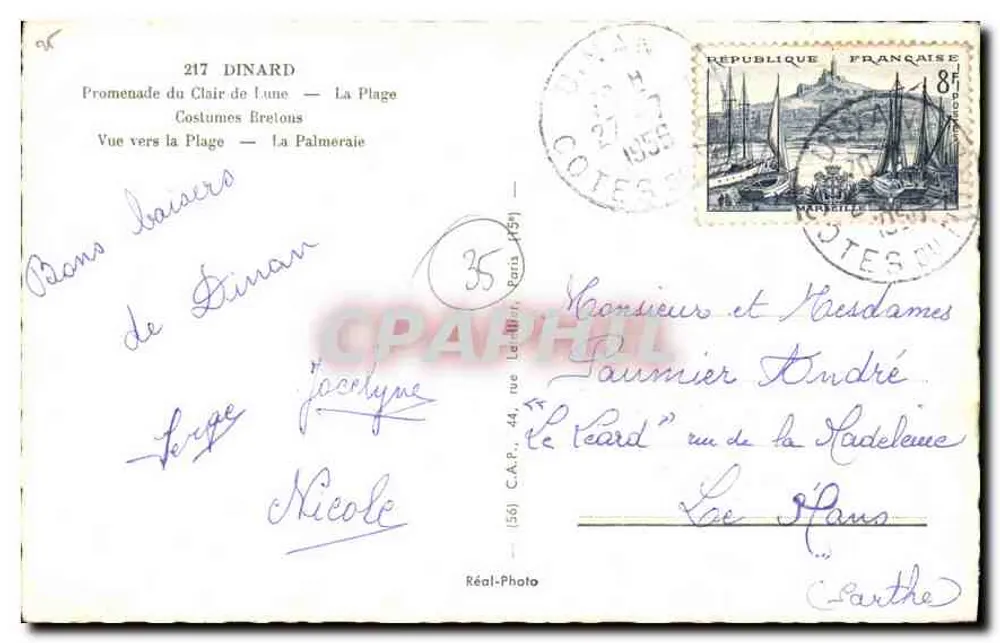 Dinard — Vista da praia, trajes bretones, passeio — Réal-Photo n°217 - Verso