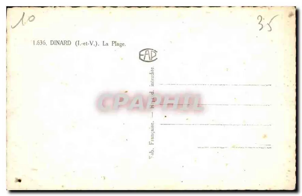 Dinard (Ille-et-Vilaine) — A Praia — editor A.P. n°1.636 - Verso