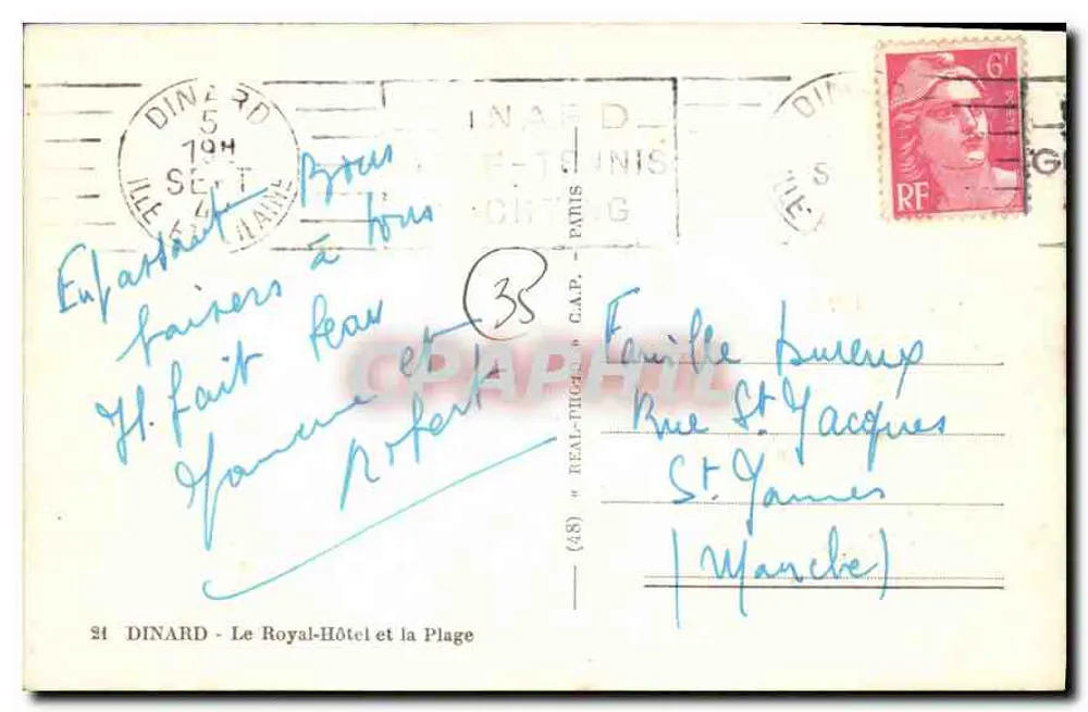 Dinard - O Hotel Royal e a Praia — editor C.A.P. n°21 - Verso