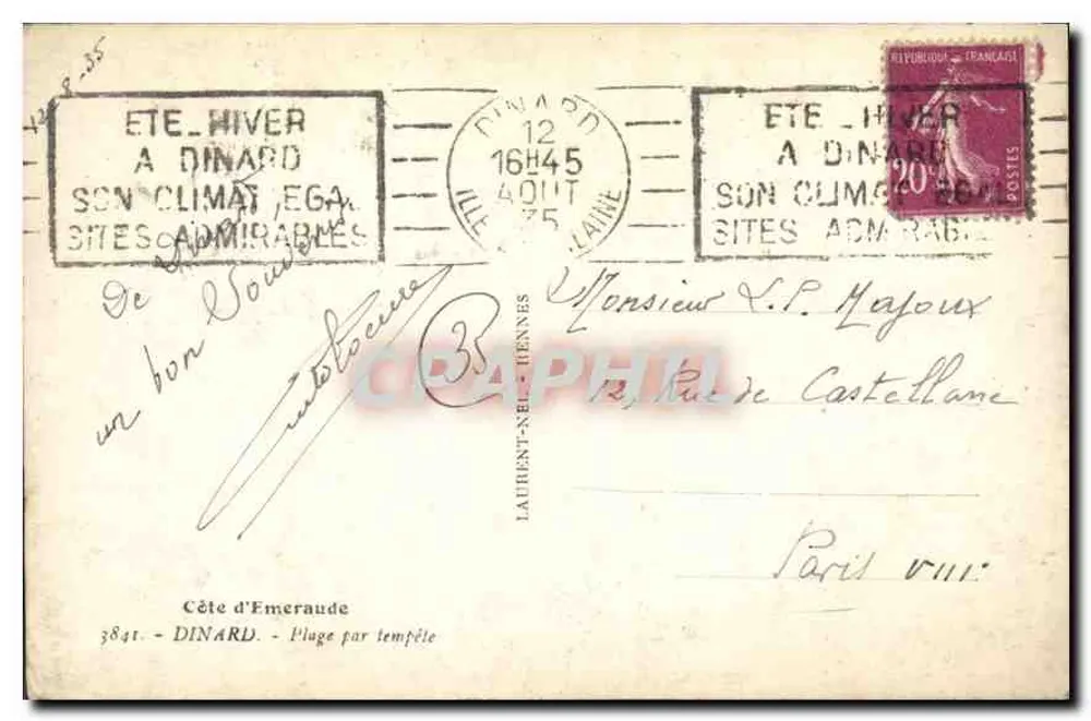 Dinard — Praia durante uma tempestade — editor Laurent-Nel, n°3841 - Verso
