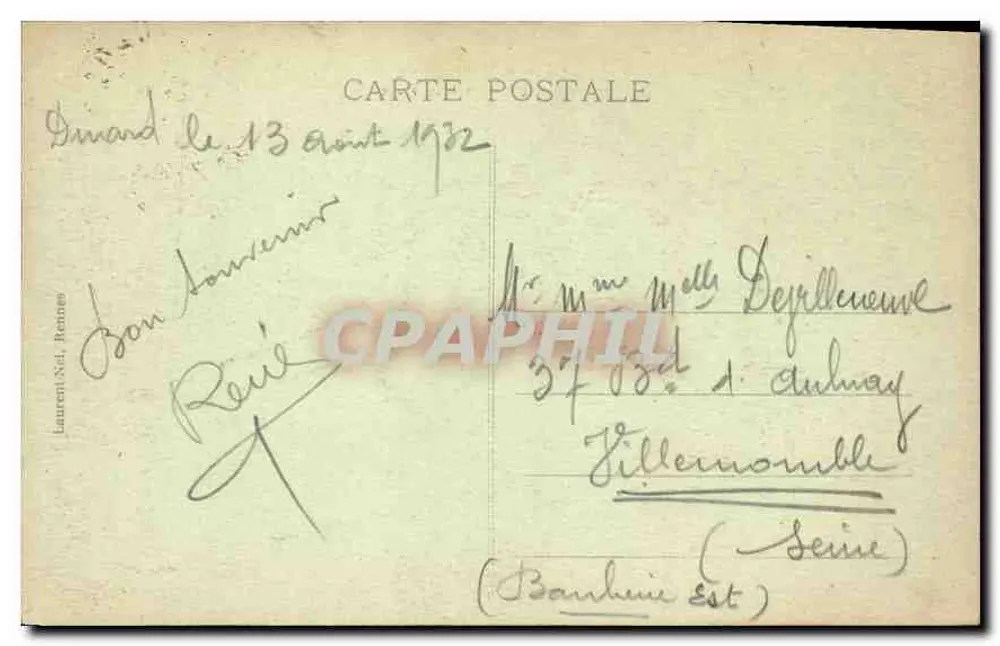 Côte d'Émeraude - DINARD - A Praia — editor Laurent Niel, Rennes - Verso