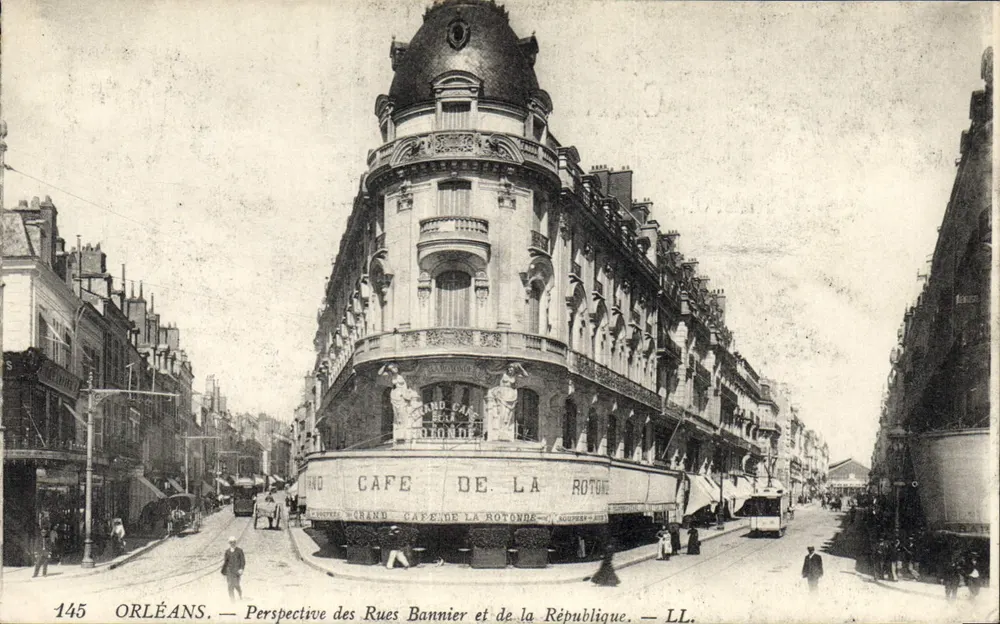 Orléans — Blick auf die Straßen Bannier und der République — LL. — Café de la Rotonde - Vorderseite