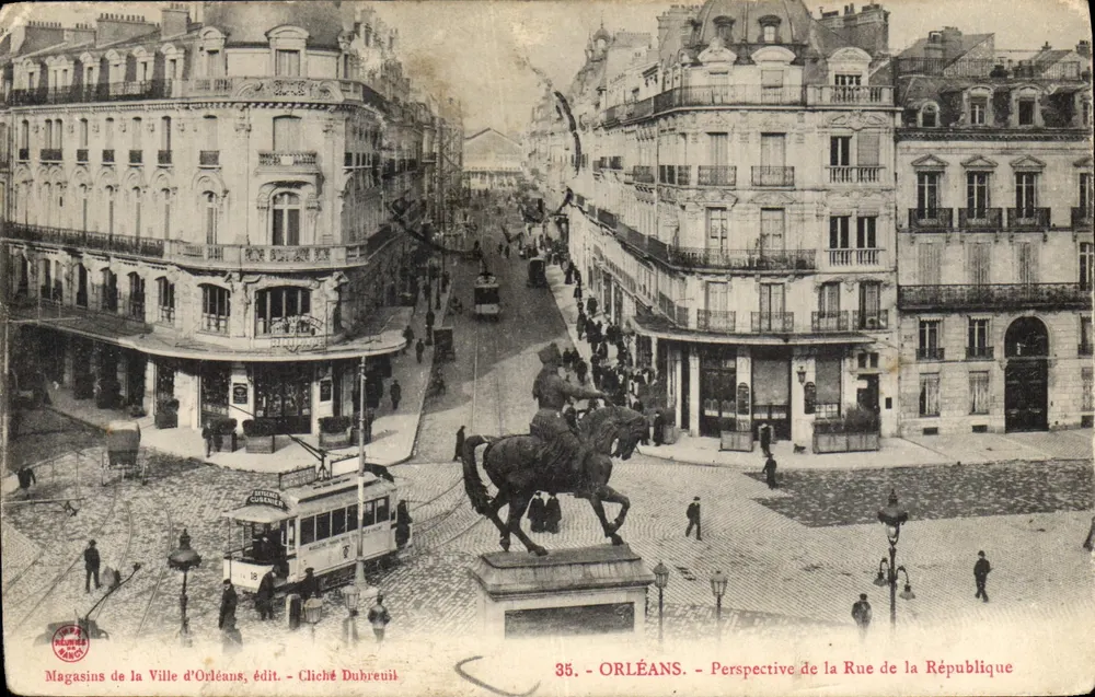 Orléans — Perspectiva da Rue de la République — Magasins de la Ville d'Orléans, editor — Cliché Duhreuil, n°35 - Frente