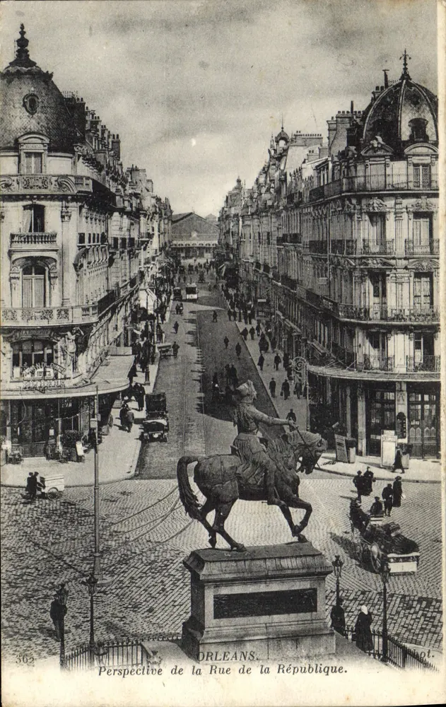 Orléans — Perspectiva da Rue de la République — Imp. Phot. Melchiorin et Cie, Paris, n° 362 - Frente