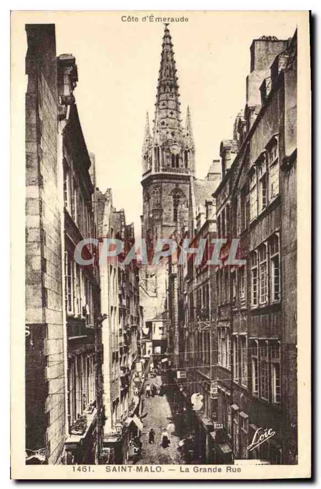 Saint-Malo — Wielka ulica — widok z Wybrzeża Emeraude z wieżą kościoła - Awers