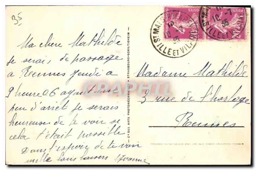 St-Malo - Ansicht der Plage de Bon Secours und der Mauern — Antike Ansichtskarte n°94, herausgegeben von A.P.A. - Rückseite