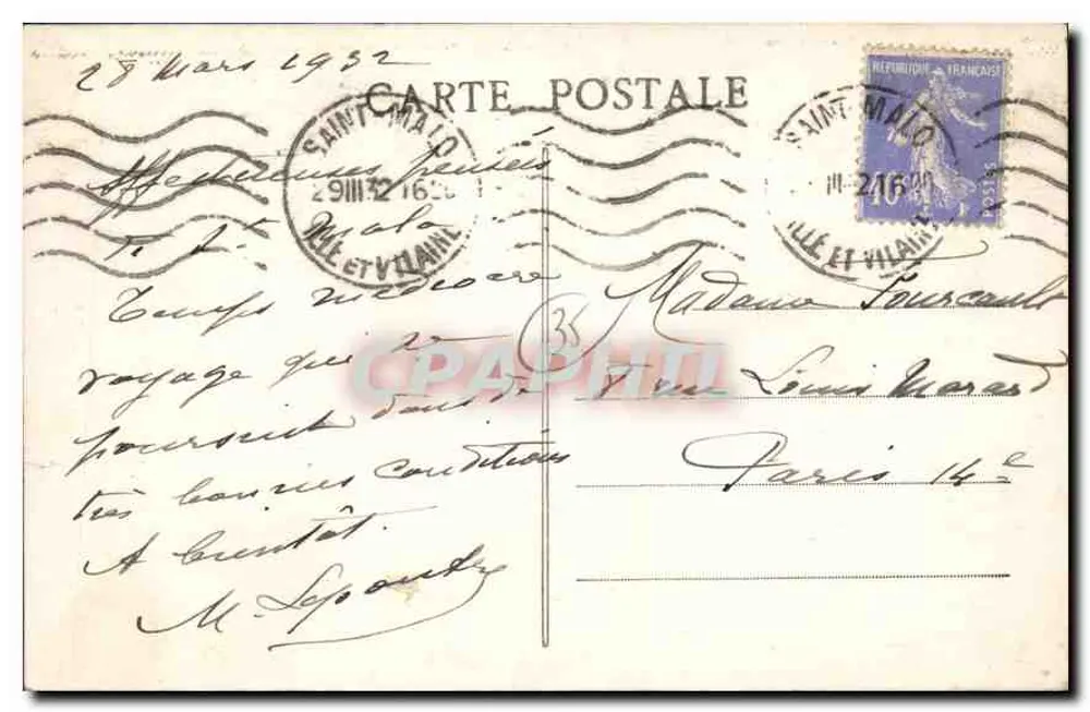 Costa de Émeraude — St-Malo (Bretanha) — Edição Guérin, n° 4431 - Verso