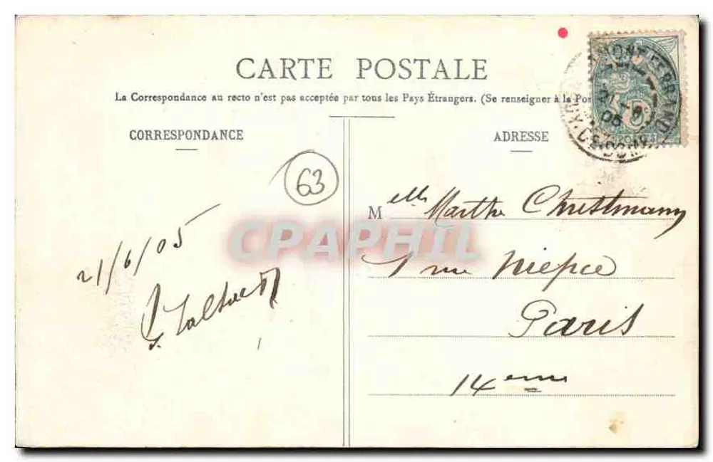Clermont-Ferrand — A Vista Geral — Editor: P. P. de Clermont-Ferrand, n° 436 - Verso