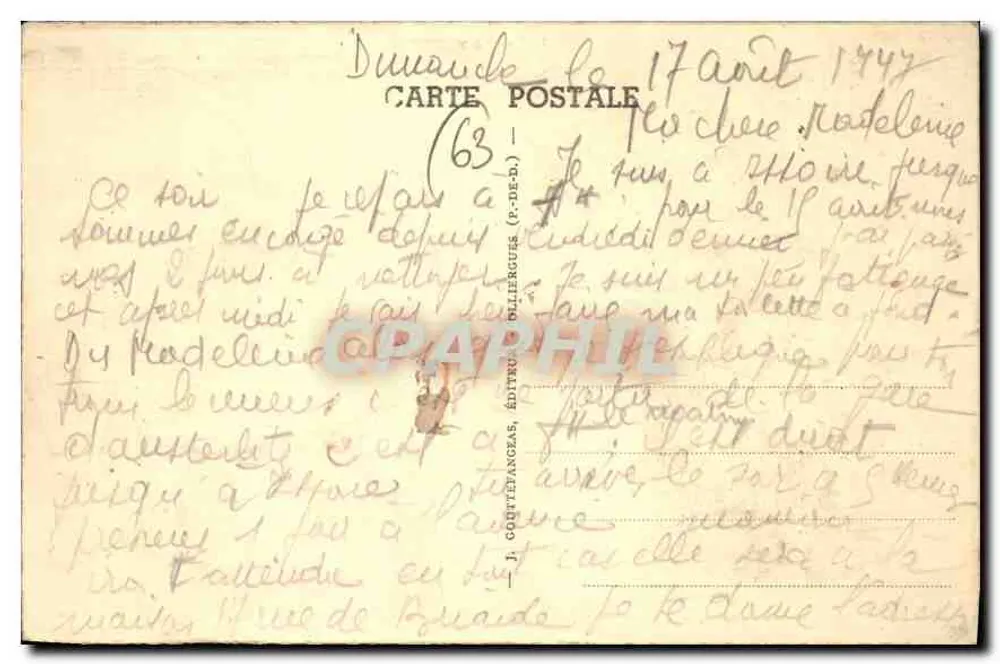 Clermont-Ferrand — Place de Jaude — Luftbild — G. d'O. Nr. 1089 - Rückseite