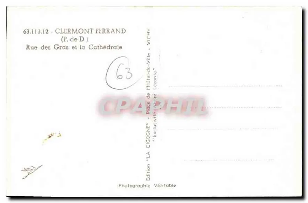 Clermont-Ferrand — Rue des Gras und die Kathedrale — Edition 'LA CICOGNE' - Rückseite