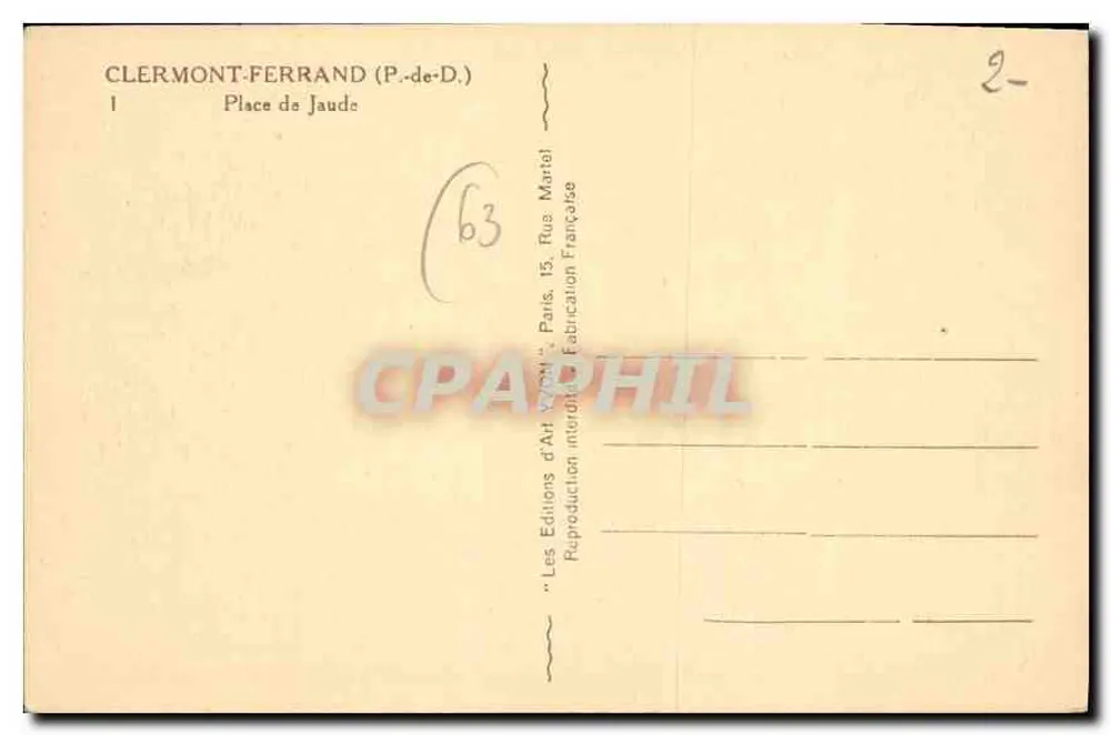 Clermont-Ferrand — Praça de Jaude — Edições d'Art VON - Verso