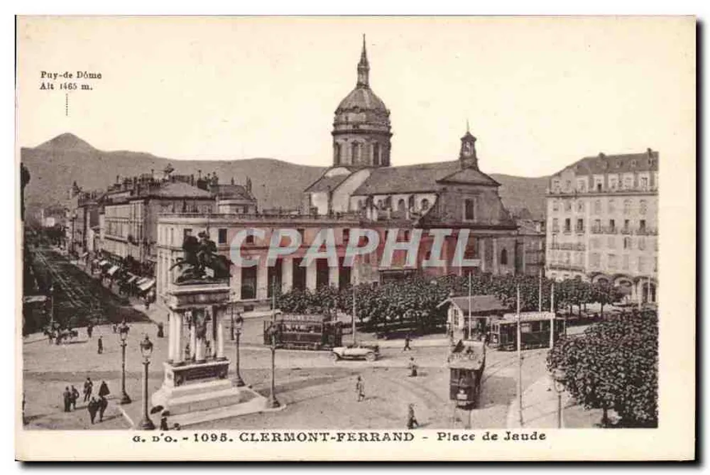 Clermont-Ferrand - Place de Jaude — vista panorâmica com igreja e trem — editor J. Gouttefangeas - Frente