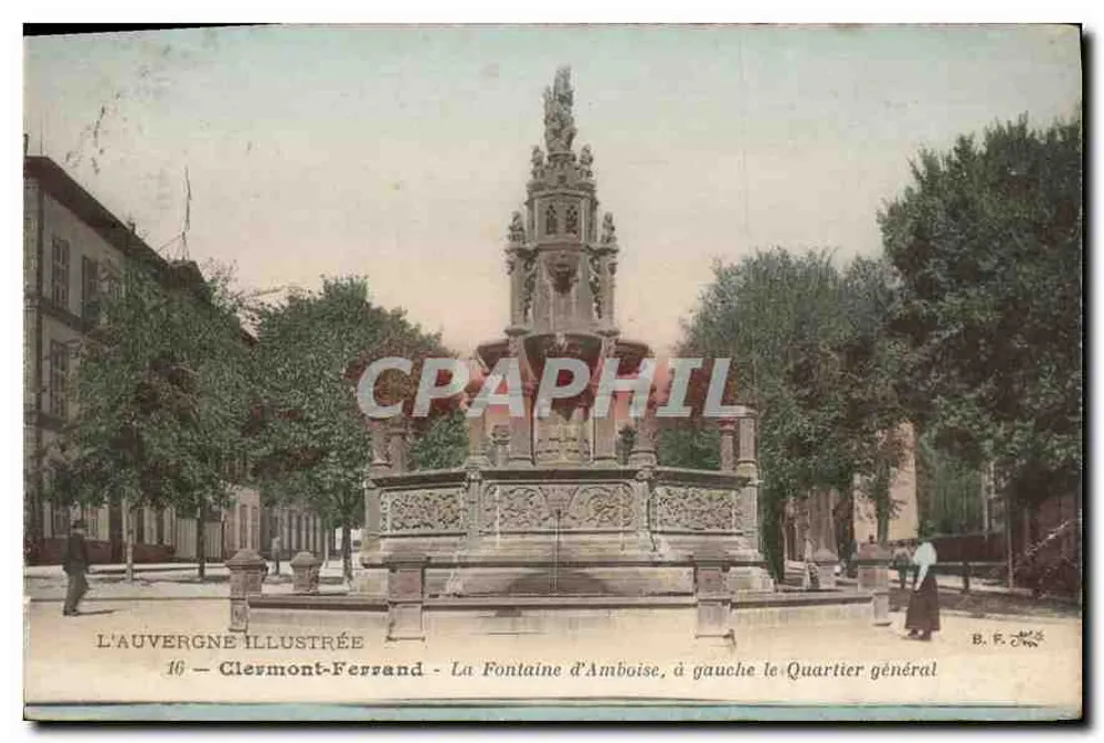 Clermont-Ferrand — Die Fontaine d'Amboise, links das Hauptquartier — L'Auvergne Illustrée n°16 - Vorderseite