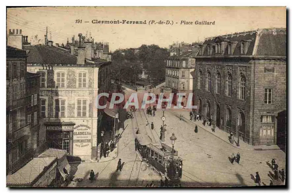 Clermont-Ferrand (P.-de-D.) - Plein Gaillard — uitzicht van het plein met tram en gebouwen — uitgever Gladel - Voorkant