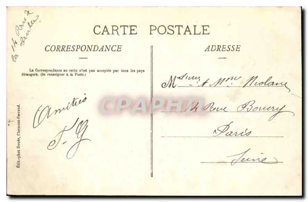 Vue geral de Clermont-Ferrand — editor Geste, número de série não visível - Verso