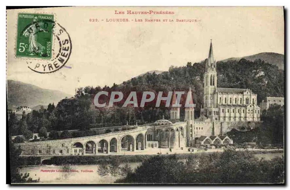 Lourdes — Les Rampes und die Basilika — Phototypie Calouste Gèrard, Toulouse - Vorderseite