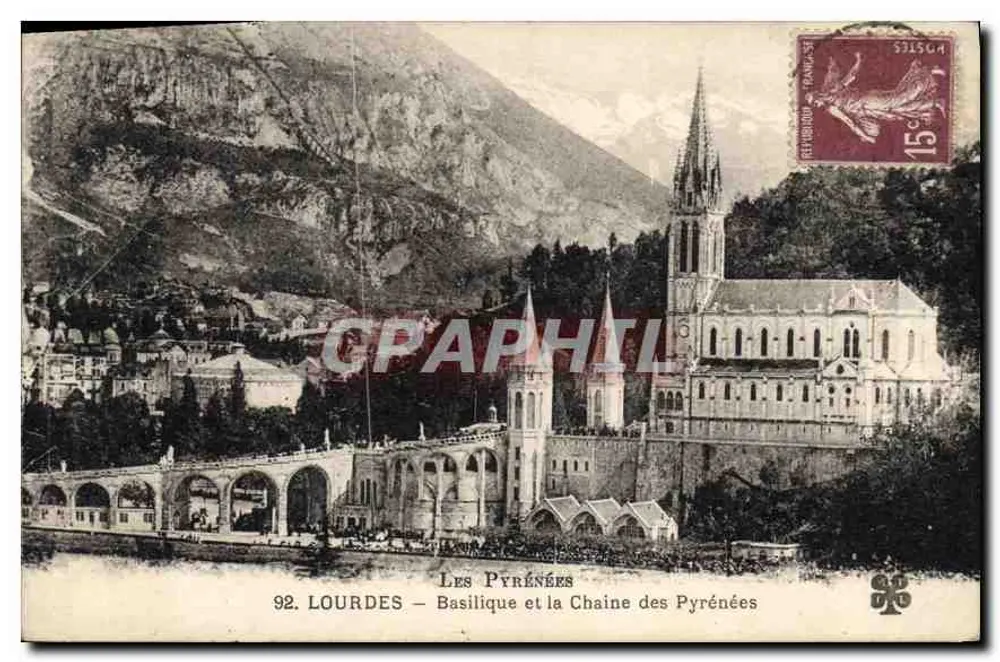 Lourdes — Basilika und die Pyrenäen-Kette — Verleger: Les Pyrénées, n° 92 - Vorderseite
