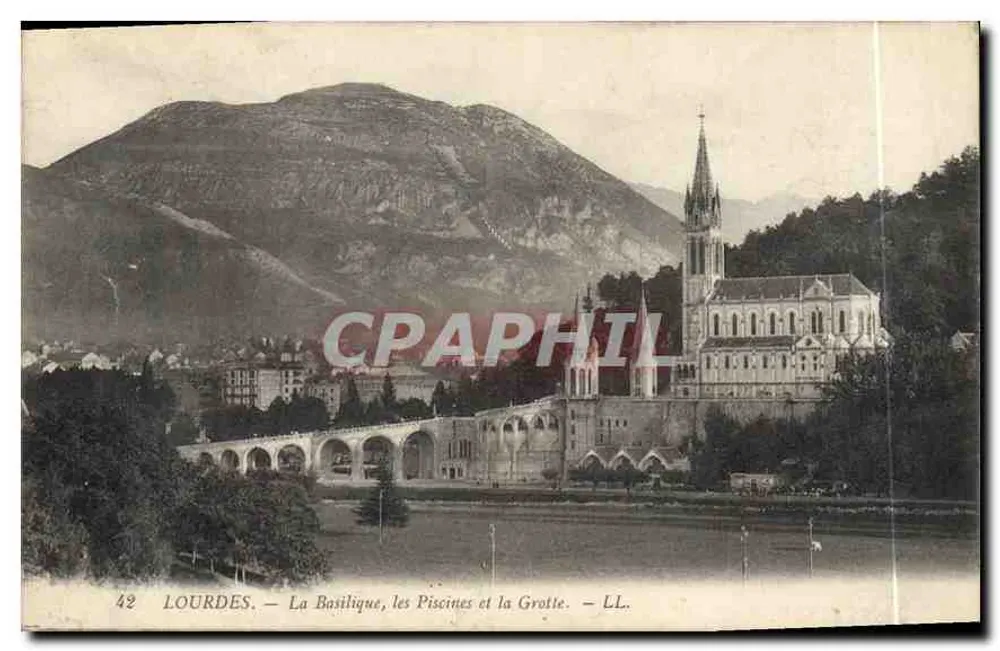 Lourdes — Die Basilika, die Becken und die Grotte — LL. n°42 - Vorderseite