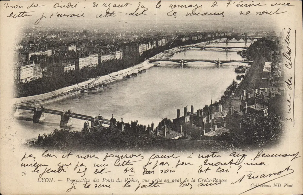 LYON — Perspectiva dos Pontes do Rhône, vista tirada a jusante da Croix-Rousse — Éditeur ND Phot - Frente