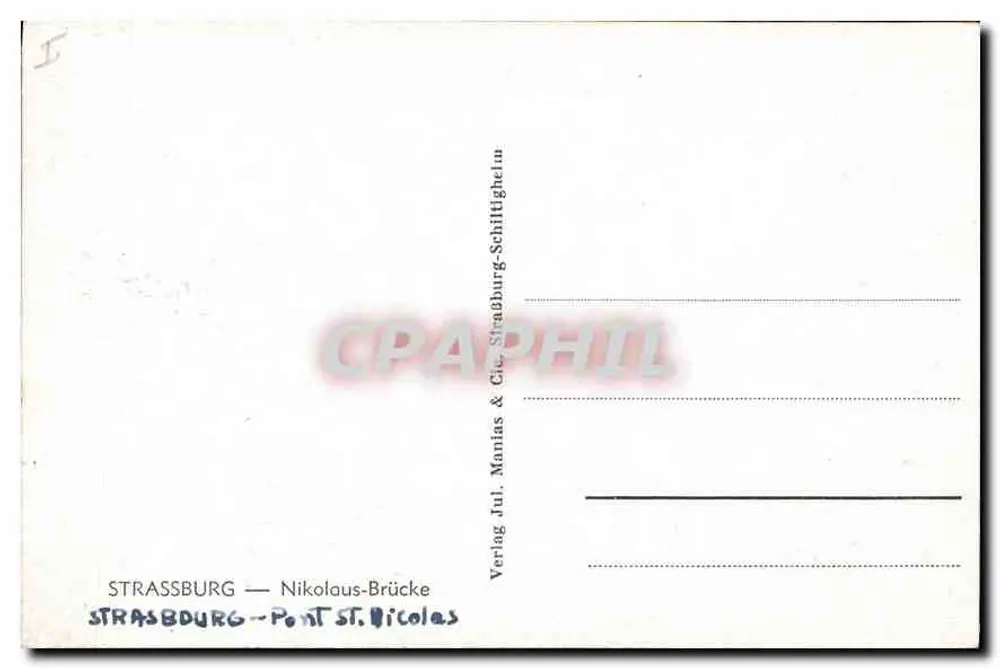 Estrasburgo — Ponte São Nicolau — editor Jul. Manias & Cie - Verso