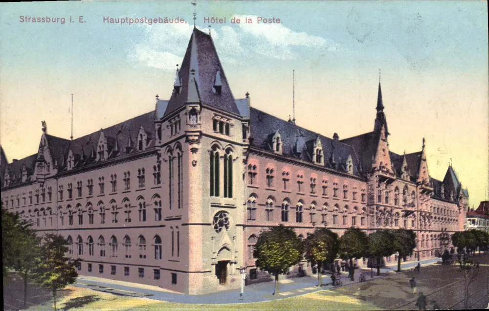 Strasbourg i. E. Hauptpostgebäude — Hotel de la Poste — Kunstverlag E. Hartmann, n° 396 - Frente