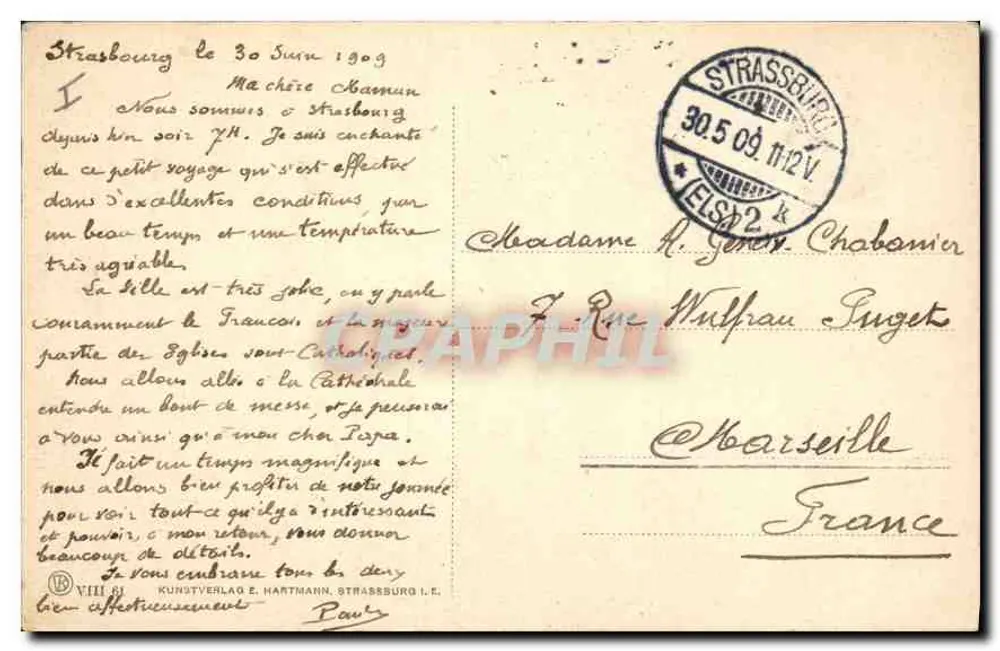 Strasbourg i. E. — Ansicht vom Universitätsplatz — Kunstverlag E. Hartmann - Rückseite