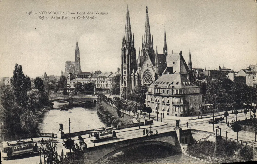 Straßburg — Brücke der Vosges, Kirche Saint-Paul und Kathedrale — Cartes La Cigogne - Vorderseite