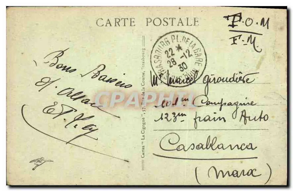 Strasbourg — O Hotel de Ville — editor 'Cartes "La Cigogne"' n°82 - Verso