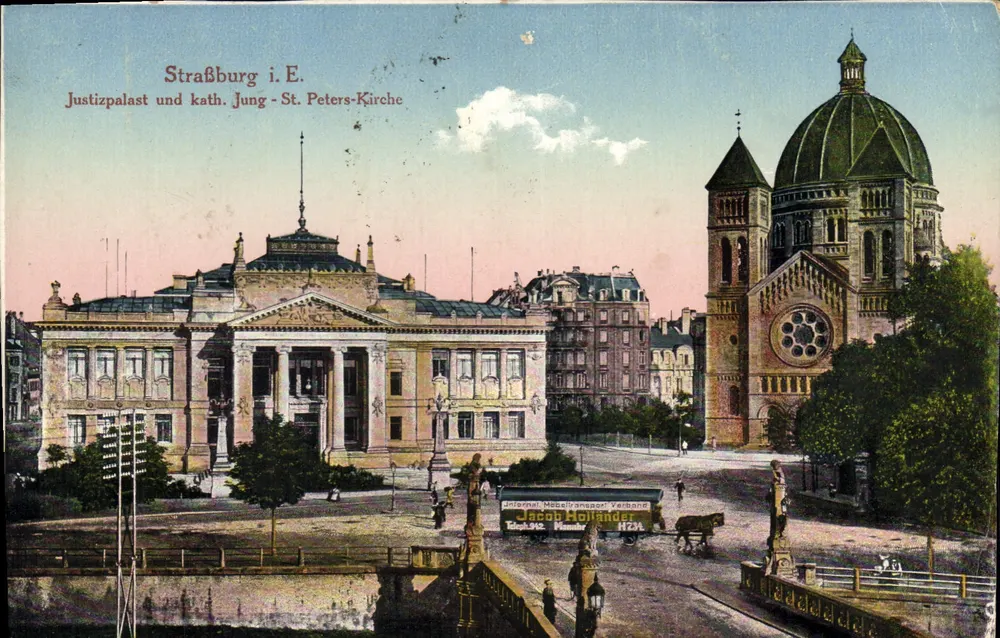 Strasbourg i. E. — Justizpalast und kath. Jung-St. Peters-Kirche — Verlag unbekannt - Vorderseite