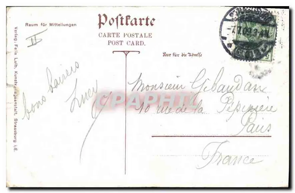 Strasbourg / Nid de Cigogne — Editor Felix Lübb, n°2926 - Verso