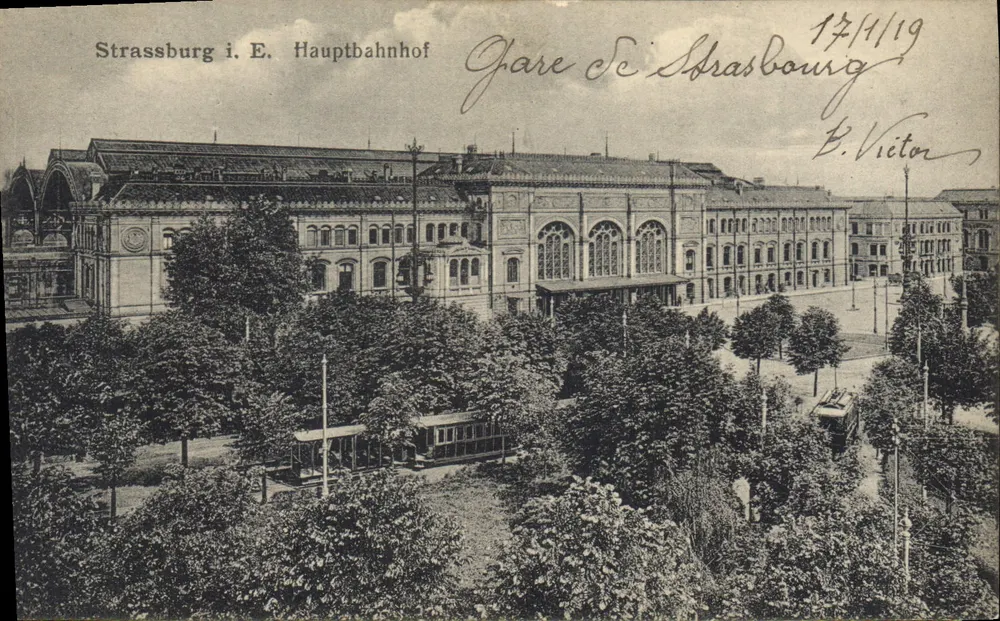 Strasbourg i. E. Hauptbahnhof — Estação de Strasbourg — editor Victor, n° 15171 - Frente