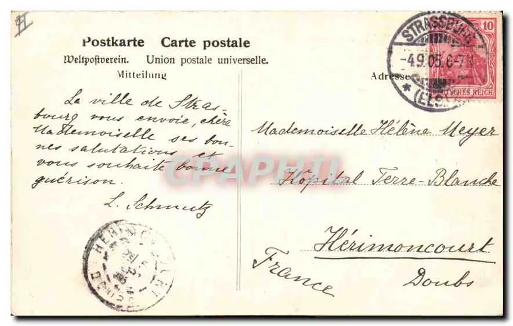Estrasburgo — Kaiserpalast — União Postal Universal - Verso