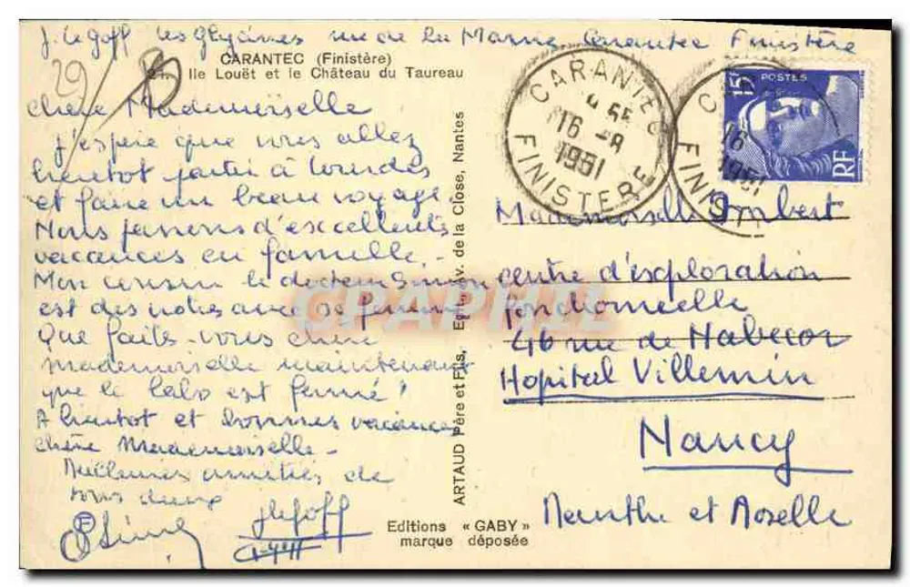 Insel Louët und das Schloss Taureau — Carantec (Finistère) — Editions Gaby - Rückseite