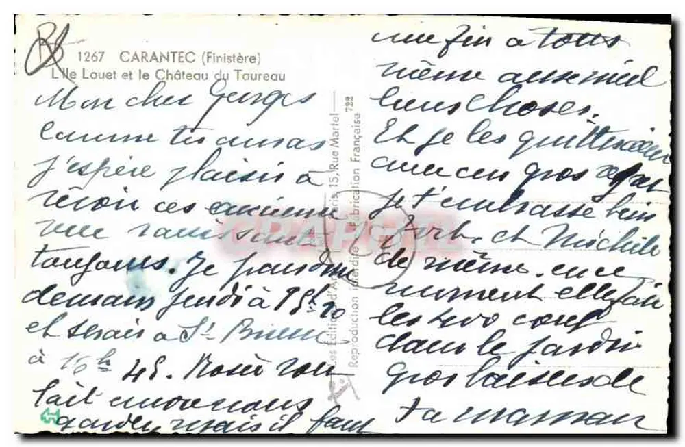 Der Louet und das Schloss des Bullen — Carantec (Finistère) — französische Reproduktion n°1267 - Rückseite