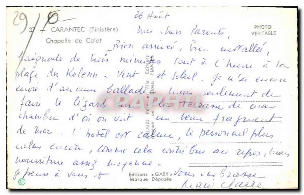 Capela de Calot — Carantec (Finistère) — Edições Gaby - Verso