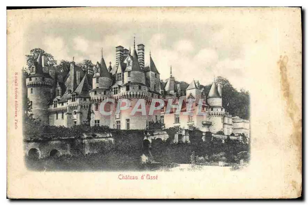 Schloss Assé — Ansicht des Schlosses über einen Wasserlauf — Verlag Kérali frères éditions, Paris - Vorderseite