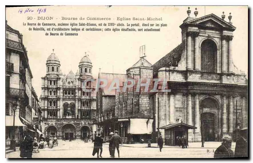 Dijon - Bolsa de Comércio - Igreja de São Miguel — vista arquitetônica com texto descritivo — R. L. n°20 - Frente
