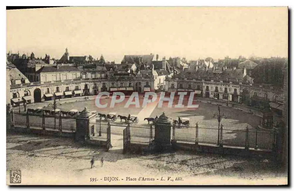Dijon - Place d'Armes — vista panorâmica — L. V., edit. - Frente