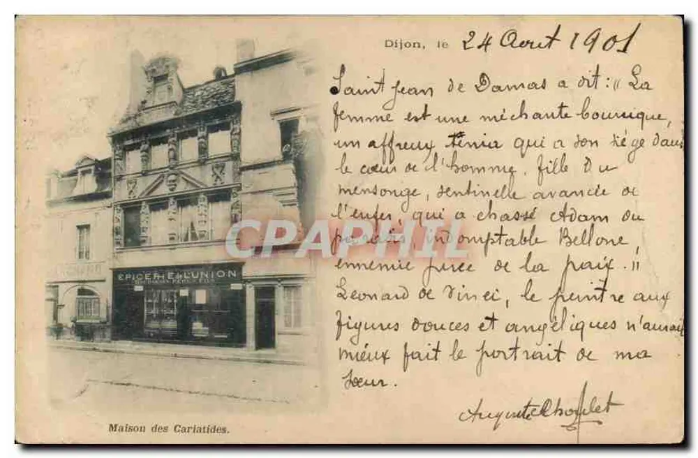 Maison des Cariatides — façade ornée de sculptures — éditeur impr. à Dijon, n° 157M - Frente