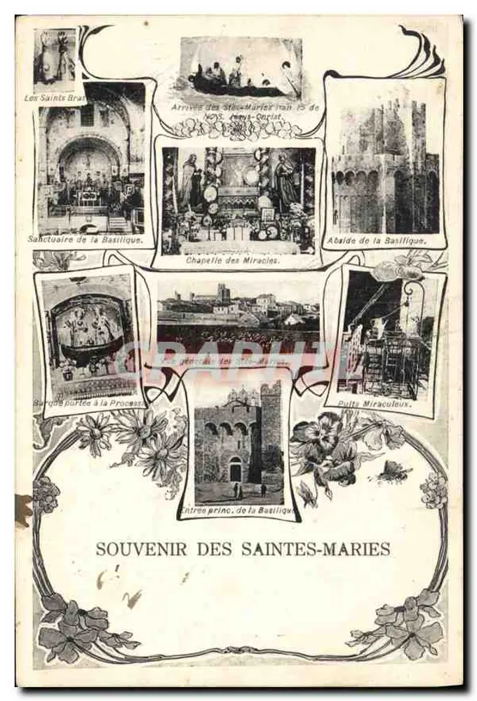Souvenir das Saintes-Maries — Santuário, capela e abside da basílica — editor não visível - Frente