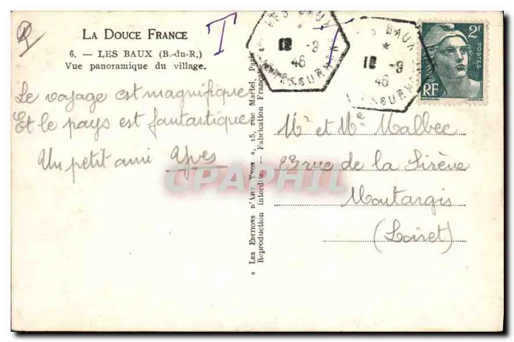 Les Baux (B.-du-R.) — Panoramablick auf das Dorf — Les Baux d'Antibes, Verlag Yvon - Rückseite