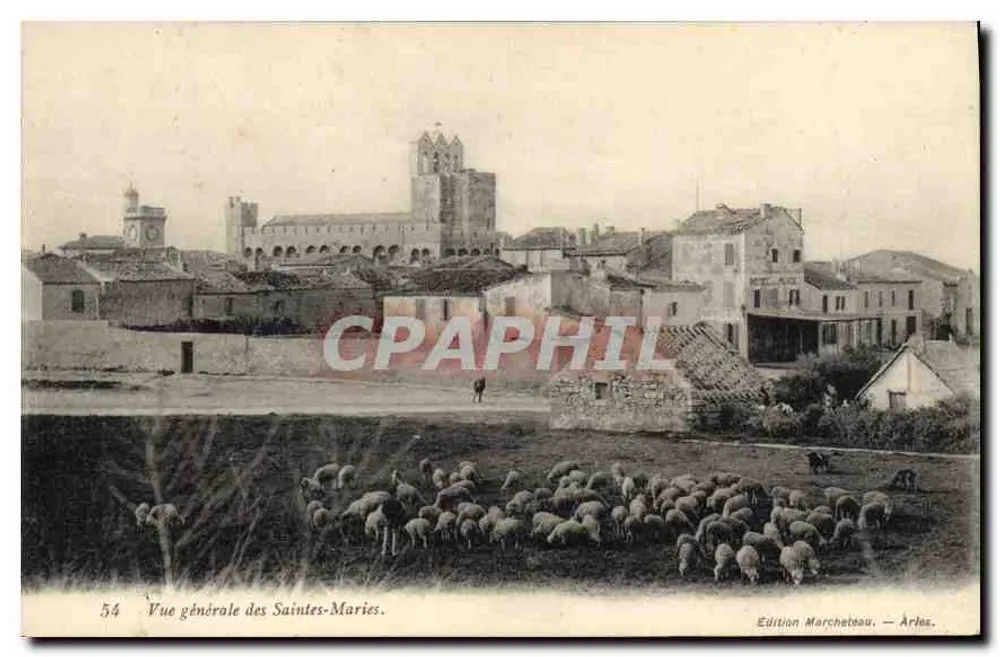 Saintes-Maries — Vista general — Edición Marcheteau, Arles, n°54 - Anverso