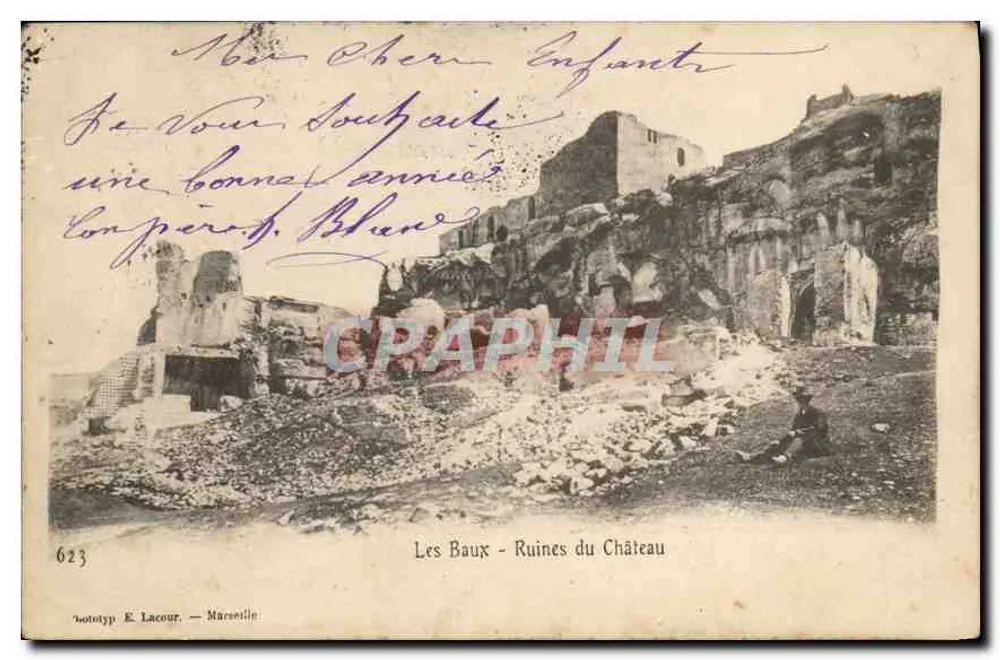 Les Baux - Ruínas do Castelo — fototipia E. Lacour — Marseille - Frente
