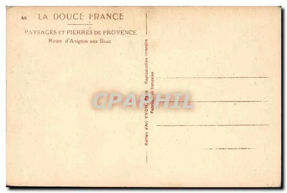 Route d'Avignon aux Baux — Landschaften und Steine der Provence — Éditeur d'Art YVON, n°45 - Rückseite