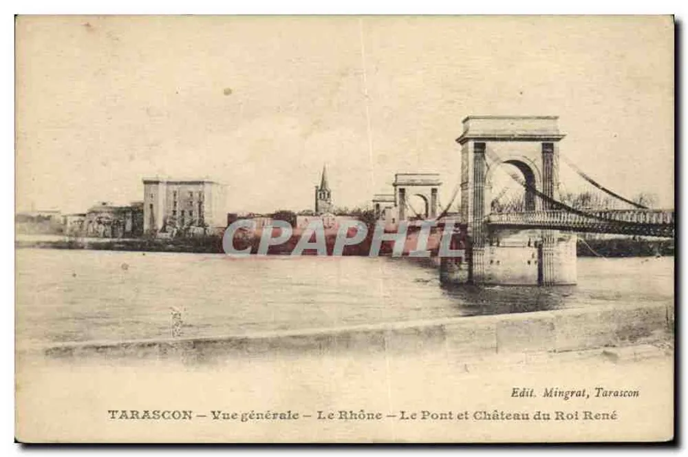 Tarascon — Allgemeine Ansicht — Der Rhône — Die Brücke und das Schloss des Königs René — Edit. Mingrat, Tarascon - Vorderseite