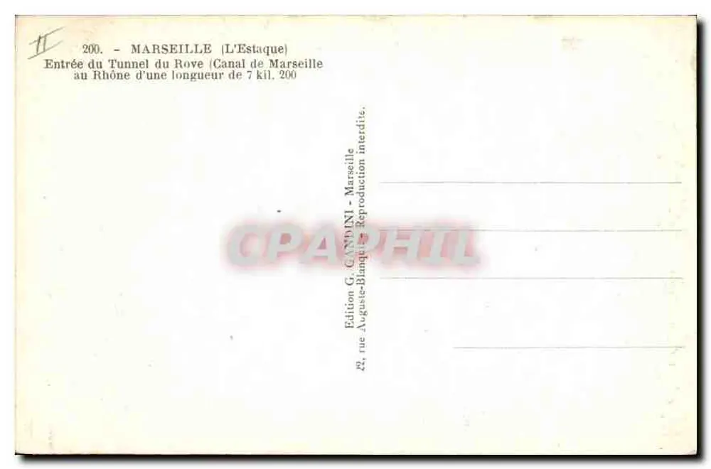 Eingang zum Rove-Tunnel — Kanal von Marseille — Edition G. Candini - Rückseite