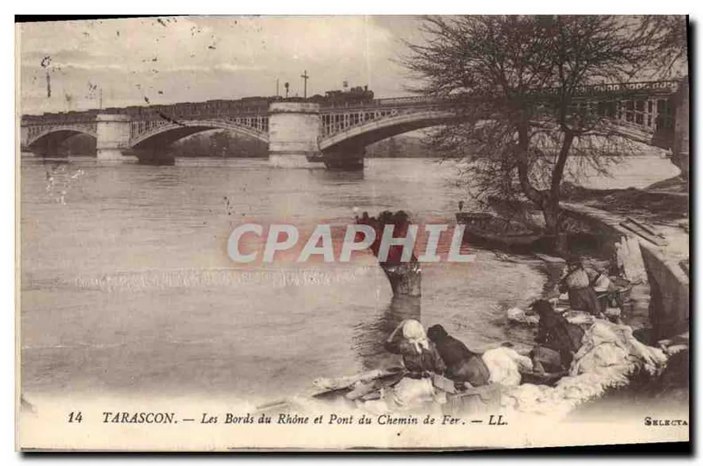 Tarascon — Ansicht der Ufer des Rhônes und Eisenbahnbrücke — Selecta - Vorderseite