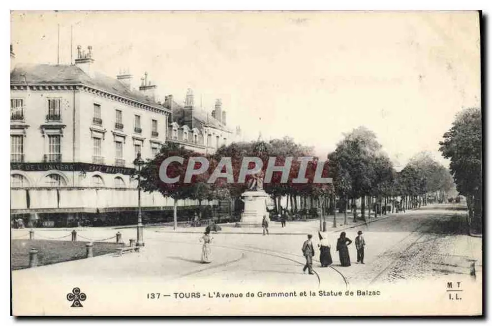 Tours — Avenue de Grammont und die Statue von Balzac — M.T. n°137 - Vorderseite