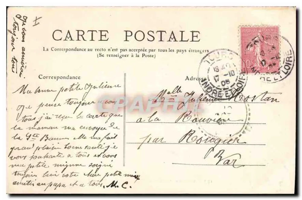 Tours — Avenue de Grammont und die Statue von Balzac — M.T. n°137 - Rückseite
