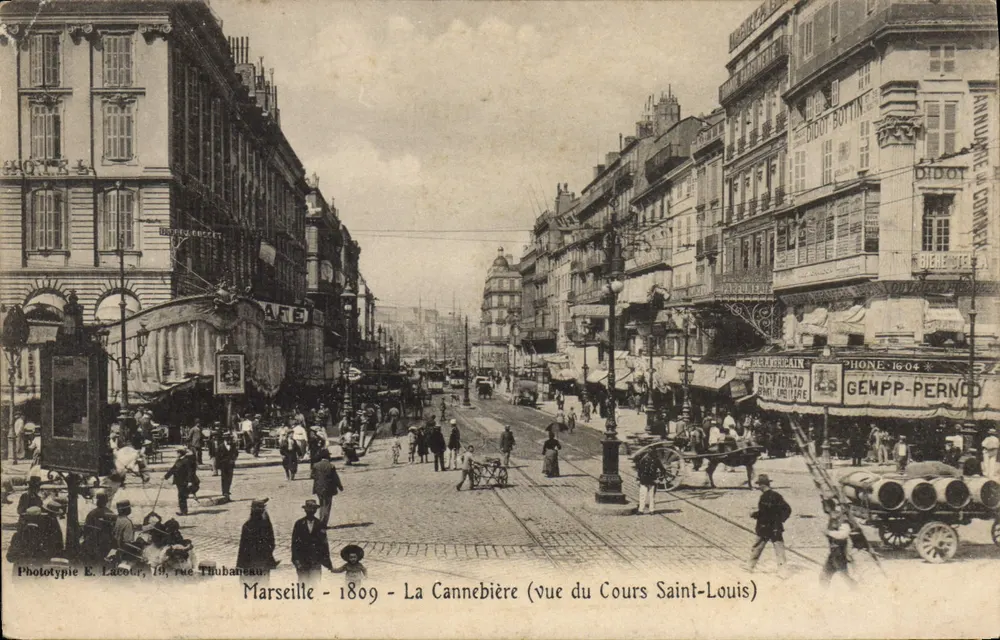 Marseille - Die Cannebière (Aussicht vom Cours Saint-Louis) — Phototypie E. Luceur, 19, rue Thuhanneau — 1809 - Vorderseite